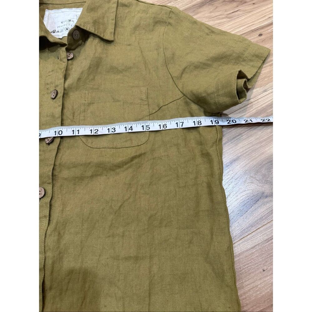 NotPerfectLinen olive green linen button front shirt blouse top size M - Picture 4 of 5